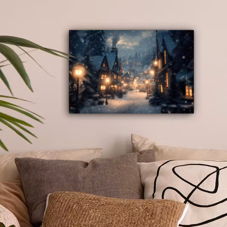 Winterdorp - Sneeuw - Donker canvas 2cm klein -sfeer1
