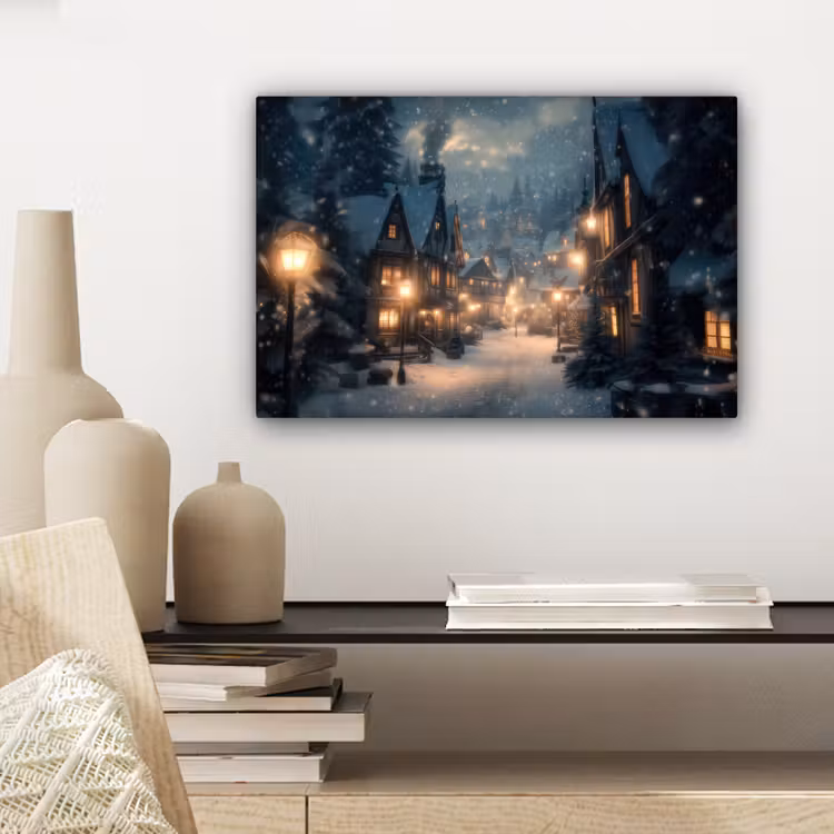 Winterdorp - Sneeuw - Donker canvas 2cm klein -sfeer6