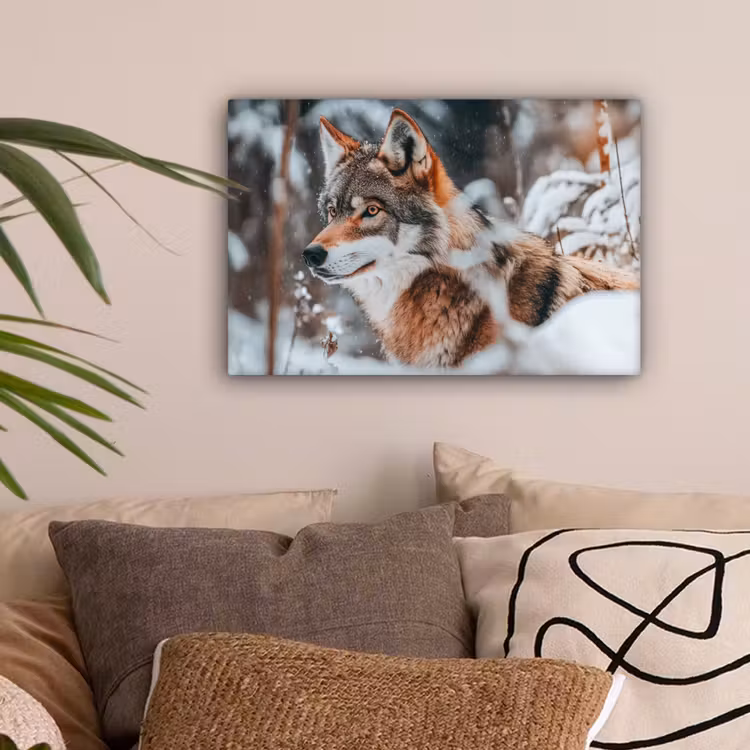 Wolf - Sneeuw - Winter - Dieren - Natuur - Sneeuw canvas 2cm klein -sfeer1