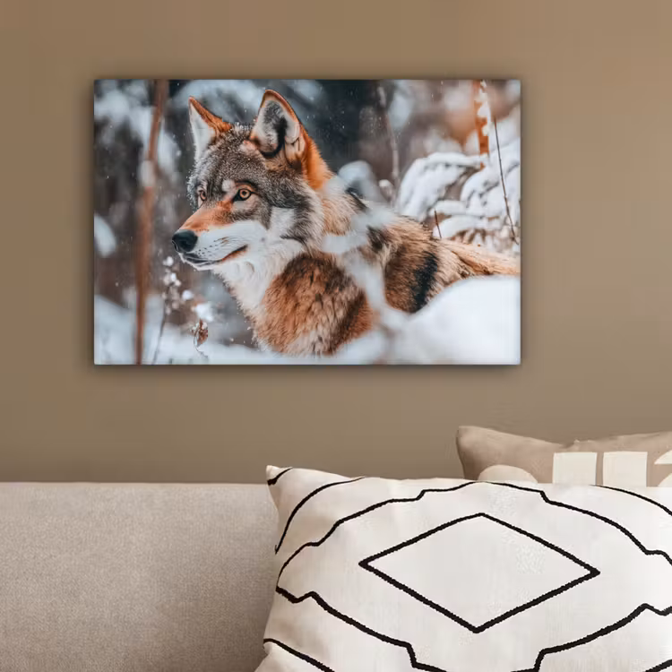 Wolf - Sneeuw - Winter - Dieren - Natuur - Sneeuw canvas 2cm klein -sfeer3