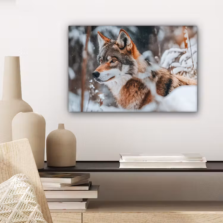 Wolf - Sneeuw - Winter - Dieren - Natuur - Sneeuw canvas 2cm klein -sfeer6