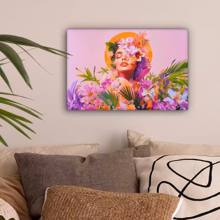 Vrouw - Abstract - Cirkel - Bloemen canvas 2cm klein -sfeer1