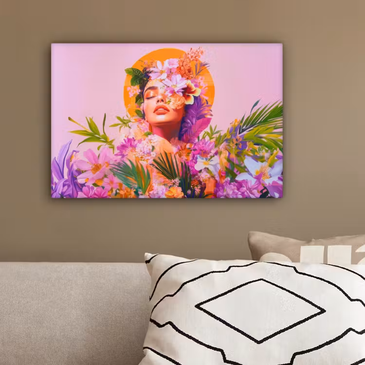 Vrouw - Abstract - Cirkel - Bloemen canvas 2cm klein -sfeer3