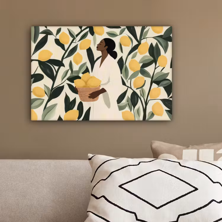 Vrouw - Mand - Citroenen - Bladeren canvas 2cm klein -sfeer3