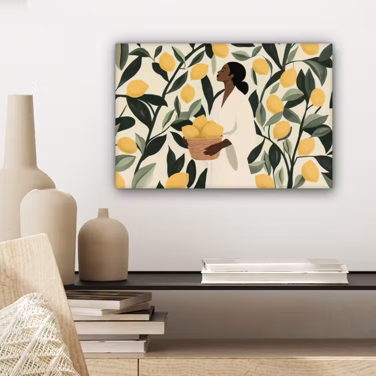 Vrouw - Mand - Citroenen - Bladeren canvas 2cm klein -sfeer6