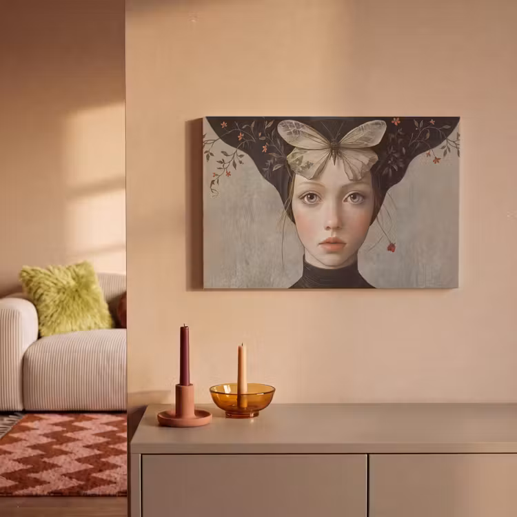 Woman - Butterfly - Art - Classic - Muted canvas 2cm klein -sfeer1