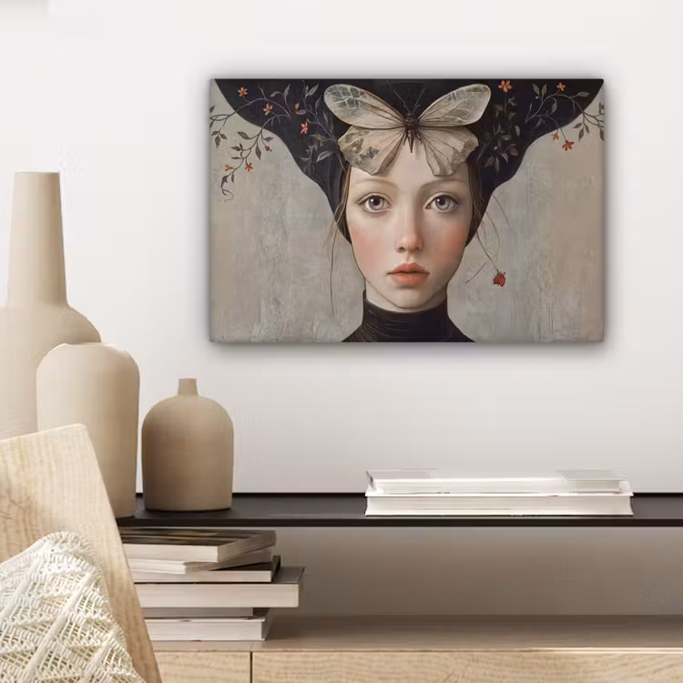 Woman - Butterfly - Art - Classic - Muted canvas 2cm klein -sfeer6