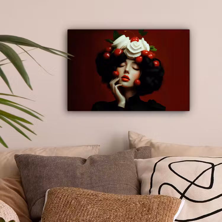 Vrouw - Kersen - Slagroom canvas 2cm klein -sfeer1