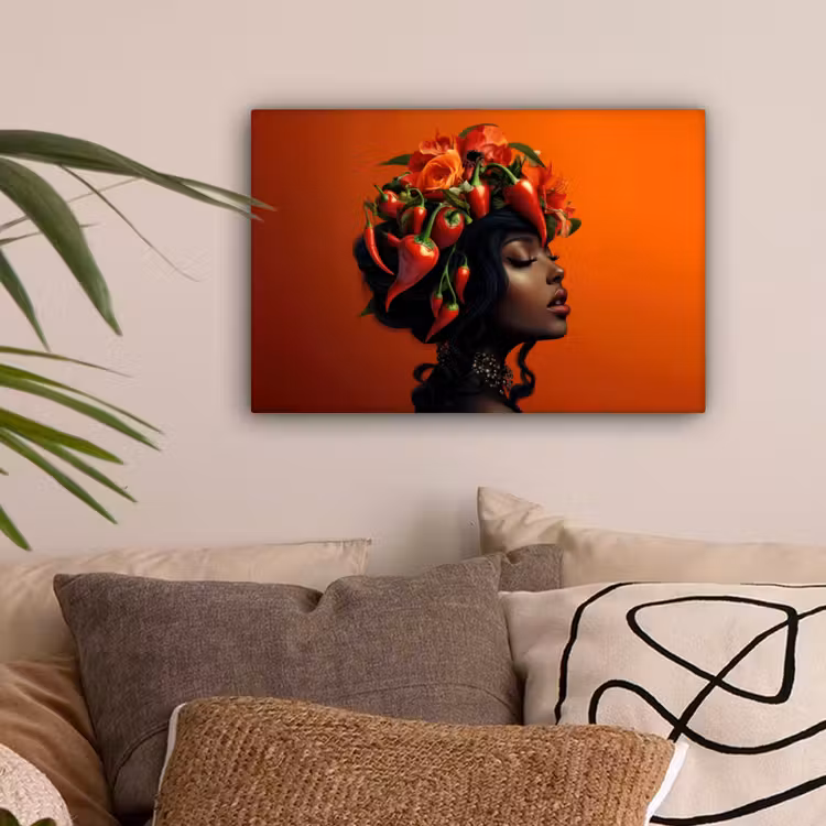 Vrouw - Chilipepers - Pepers - Bloemen canvas 2cm klein -sfeer1