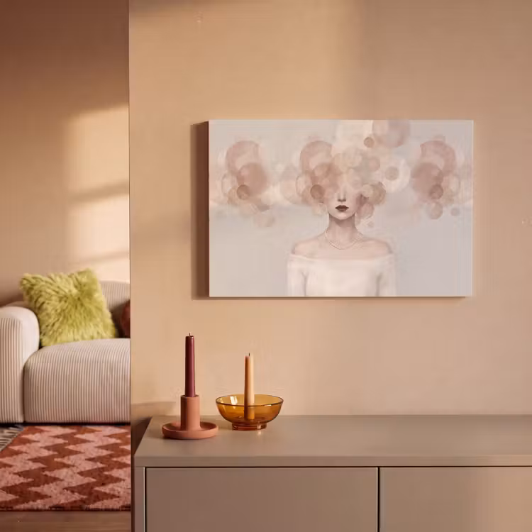 Vrouw - Cirkels - Beige canvas 2cm klein -sfeer1