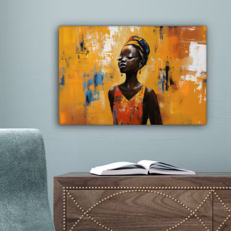 Vrouw - Ogen - Penseelstreken - Geel canvas 2cm klein -sfeer4