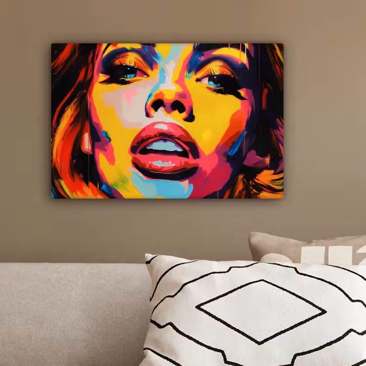 Vrouw - Gezicht - Kleurrijk canvas 2cm klein -sfeer3