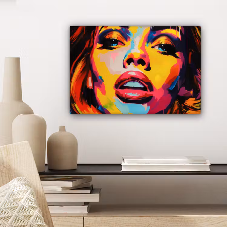Vrouw - Gezicht - Kleurrijk canvas 2cm klein -sfeer6
