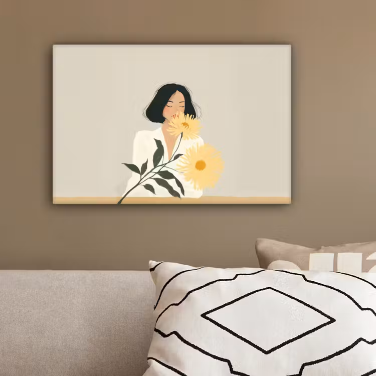 Vrouw - Bloem - Geel - Minimalistisch canvas 2cm klein -sfeer3