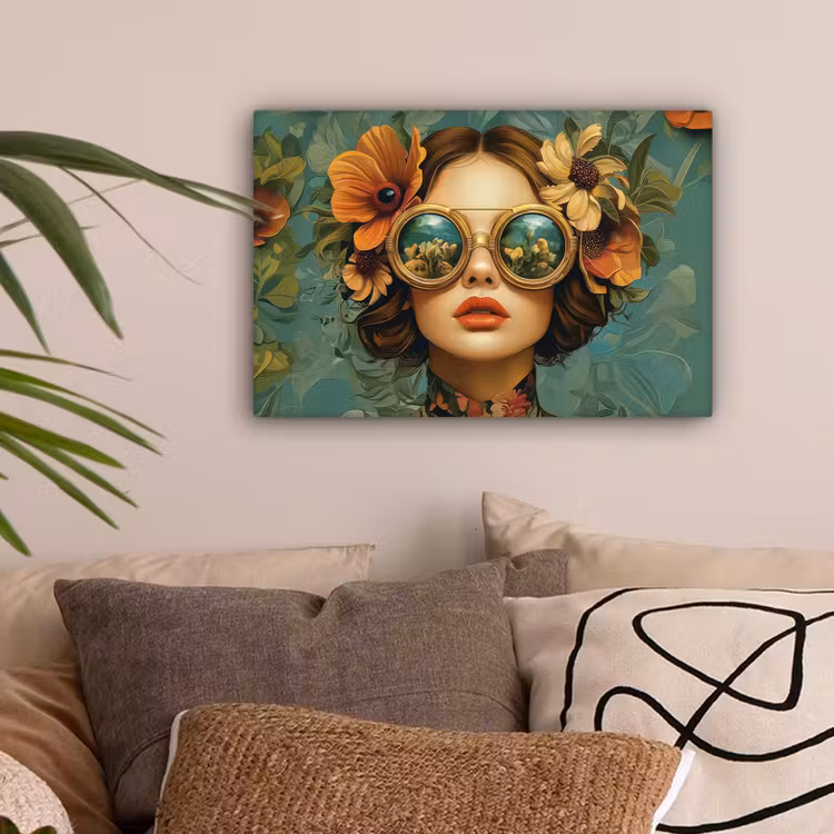 Vrouw - Bloemen - Vlinders - Natuur - Vintage canvas 2cm klein -sfeer1