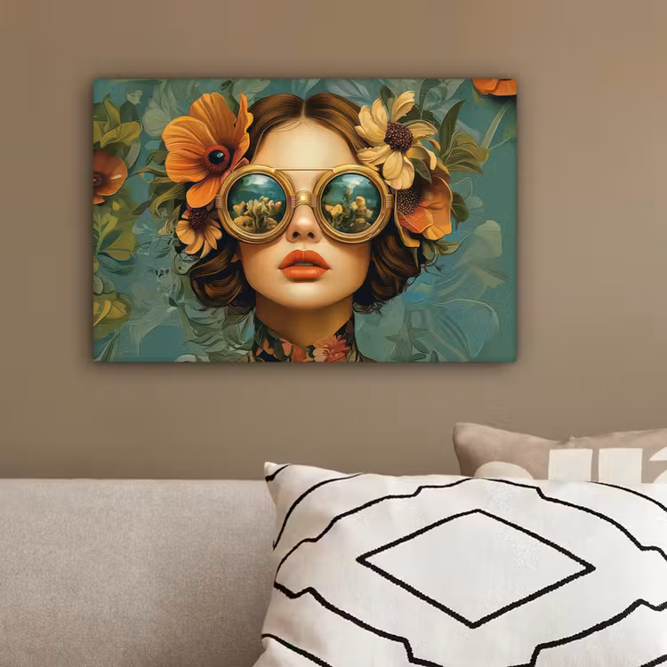 Vrouw - Bloemen - Vlinders - Natuur - Vintage canvas 2cm klein -sfeer3