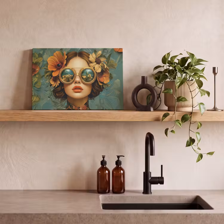 Vrouw - Bloemen - Vlinders - Natuur - Vintage canvas 2cm klein -sfeer3