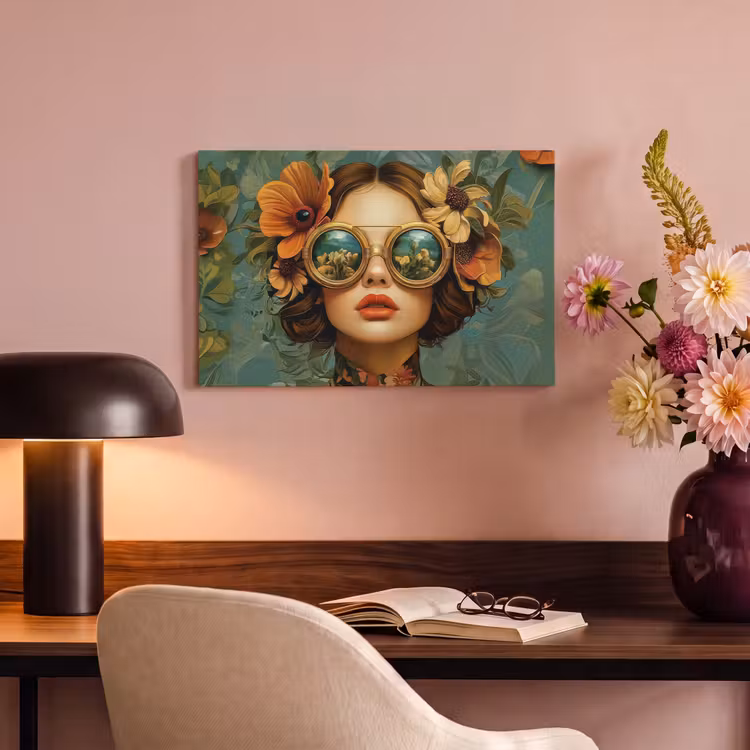 Vrouw - Bloemen - Vlinders - Natuur - Vintage canvas 2cm klein -sfeer4
