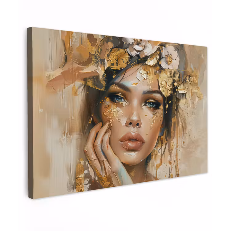 Vrouw - Bloemen - Goud - Portret canvas 2cm klein -z3d