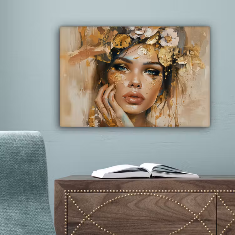 Vrouw - Bloemen - Goud - Portret canvas 2cm klein -sfeer4
