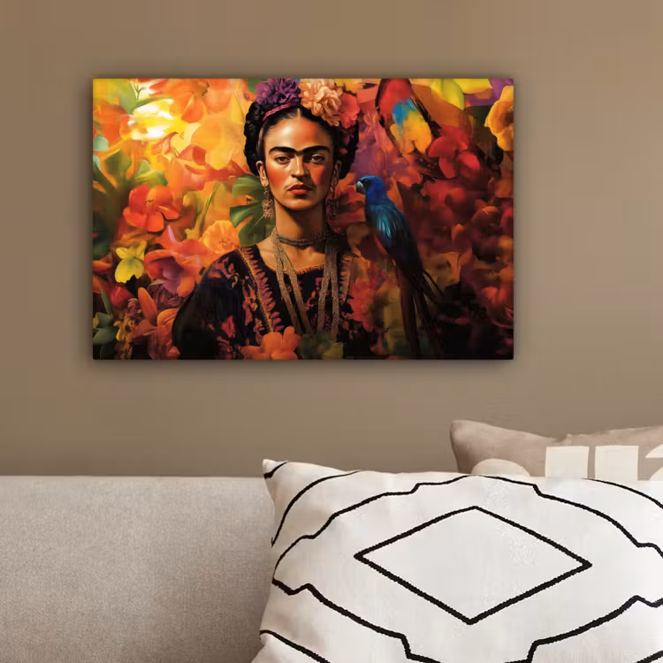 Vrouw - Bloemen - Papegaai - Schilderachtig canvas 2cm klein -sfeer3