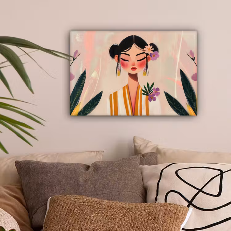 Vrouw - Bloemen - Pastel canvas 2cm klein -sfeer1