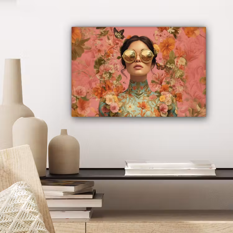 Vrouw - Bril - Roze - Bloemen canvas 2cm klein -sfeer6