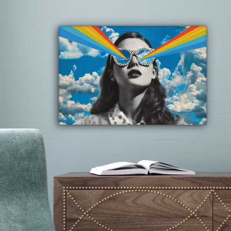Vrouw - Bril - Regenboog - Wolken canvas 2cm klein -sfeer4
