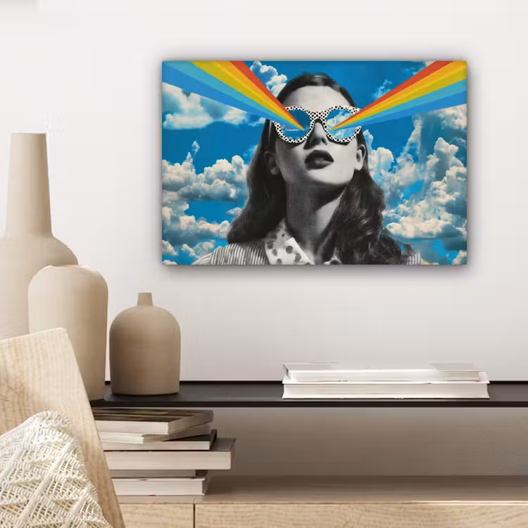Vrouw - Bril - Regenboog - Wolken canvas 2cm klein -sfeer6