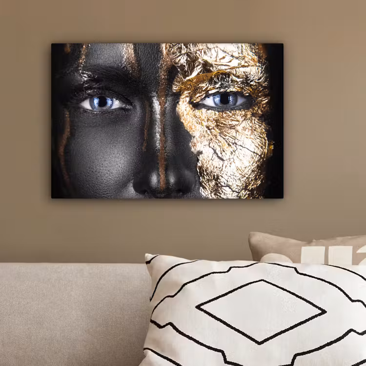 Vrouw - Bladgoud - Zwart - Goud - Luxe canvas 2cm klein -sfeer3