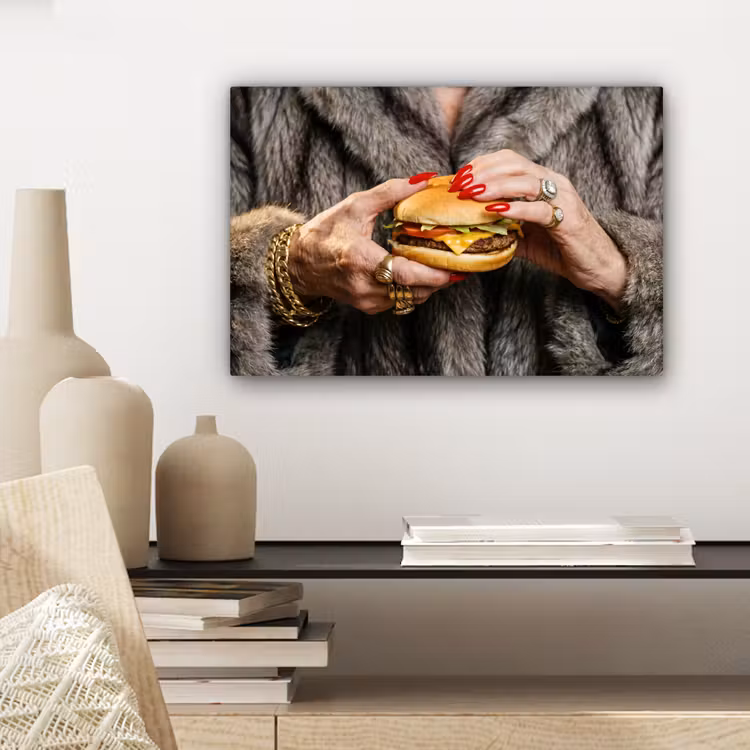 Vrouw - Hamburger - Bontjas canvas 2cm klein -sfeer6