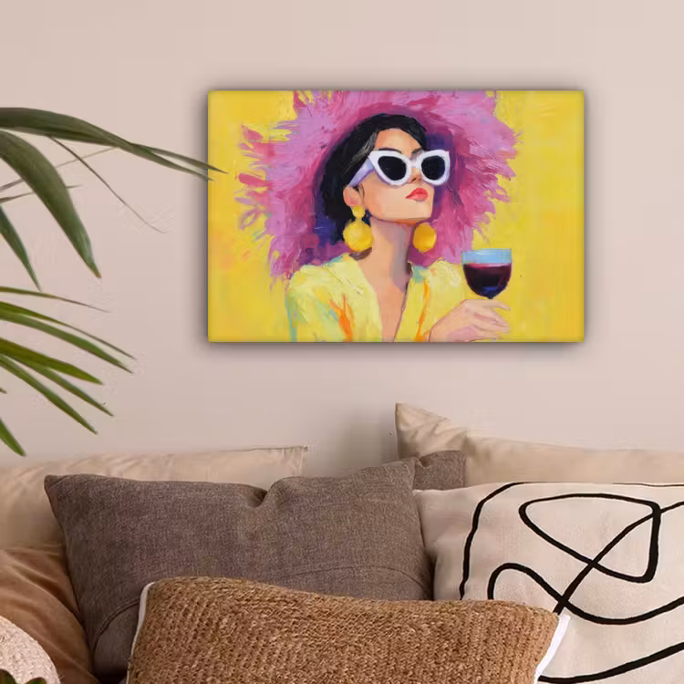 Vrouw - Hoed - Paars - Wijn canvas 2cm klein -sfeer1
