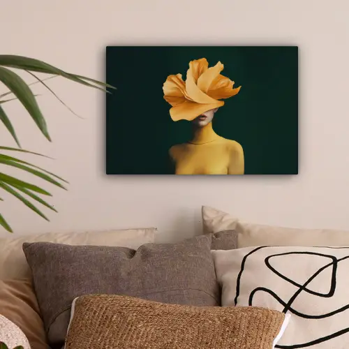 Vrouw - Hoed - Geel canvas 2cm klein -sfeer1