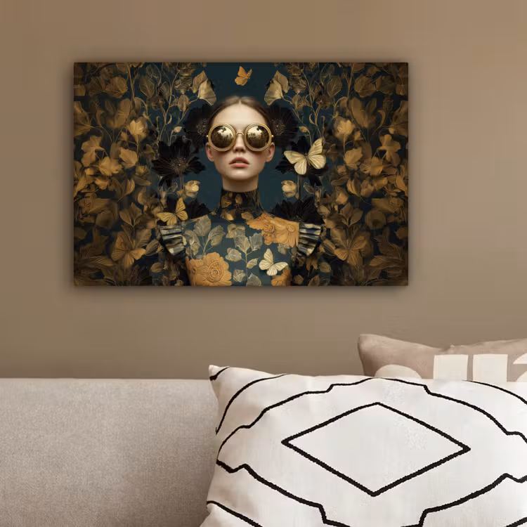 Vrouw - Bladeren - Goud - Vlinders canvas 2cm klein -sfeer3