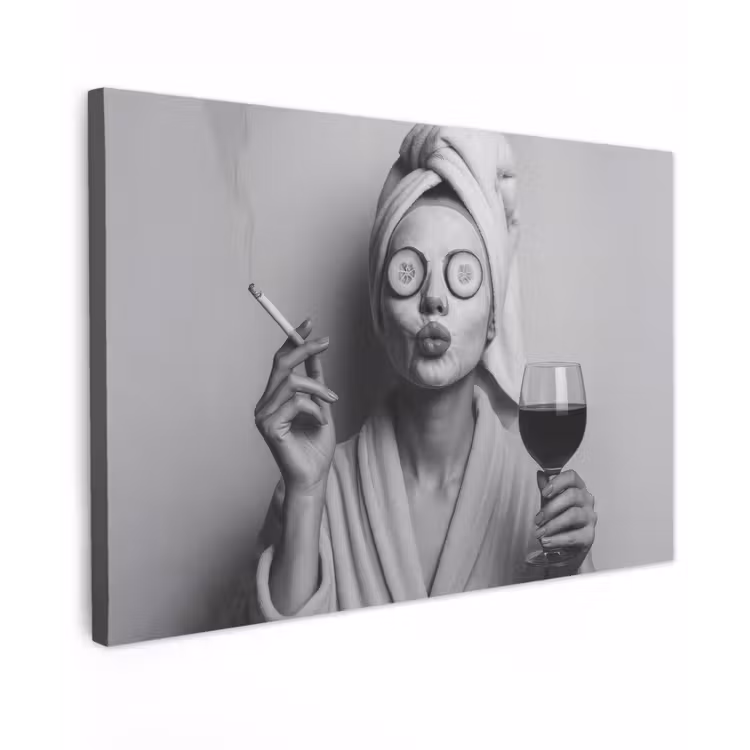 Vrouw - Masker - Wijn - Sigaret canvas 2cm klein -z3d