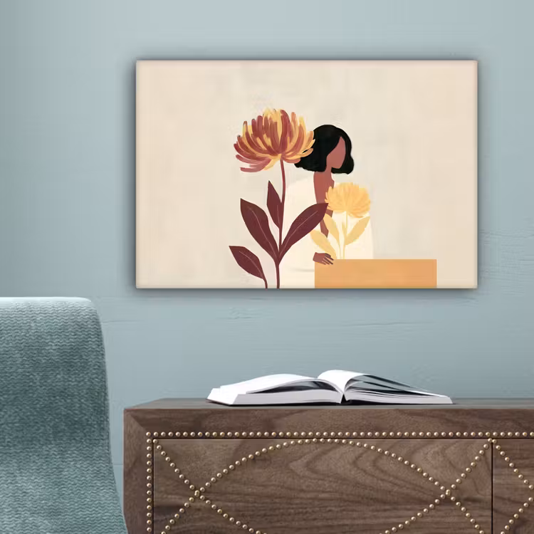 Vrouw - Minimalistisch - Bloem canvas 2cm klein -sfeer4