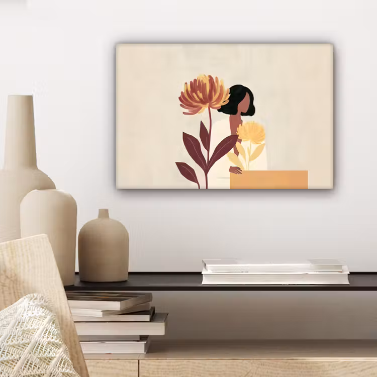 Vrouw - Minimalistisch - Bloem canvas 2cm klein -sfeer6