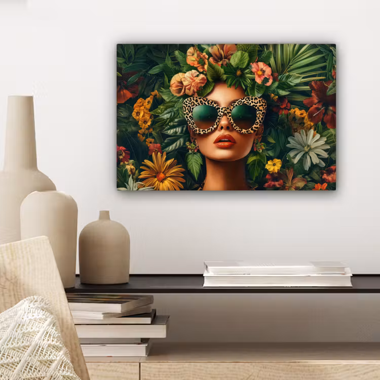 Vrouw - Panterprint - Jungle - Natuur - Luxe canvas 2cm klein -sfeer6
