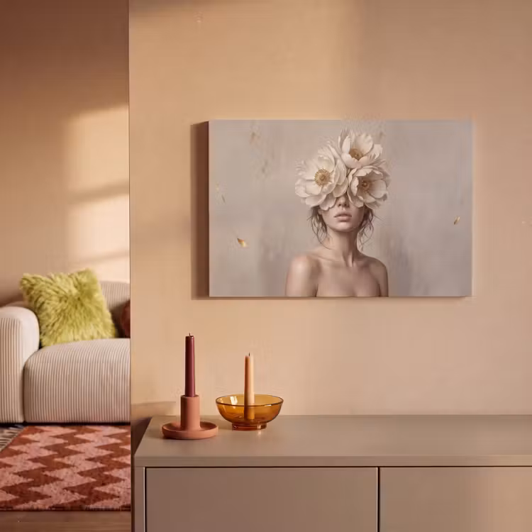 Vrouw - Pioenroos - Wit canvas 2cm klein -sfeer1