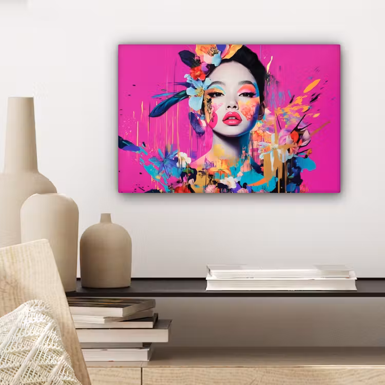 Vrouw - Portret - Abstract - Paars canvas 2cm klein -sfeer6
