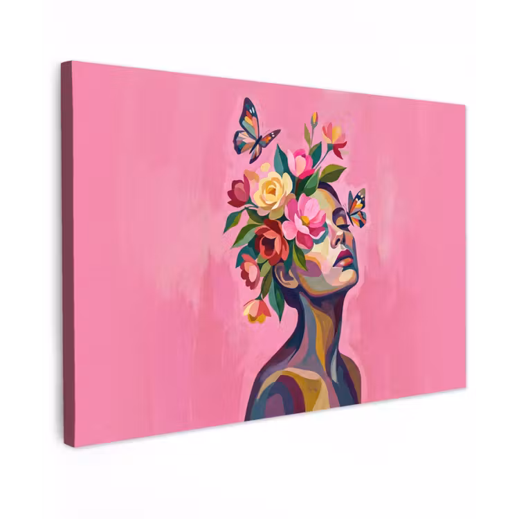 Vrouwengezicht - Vlinders - Kleurrijk canvas 2cm klein -z3d