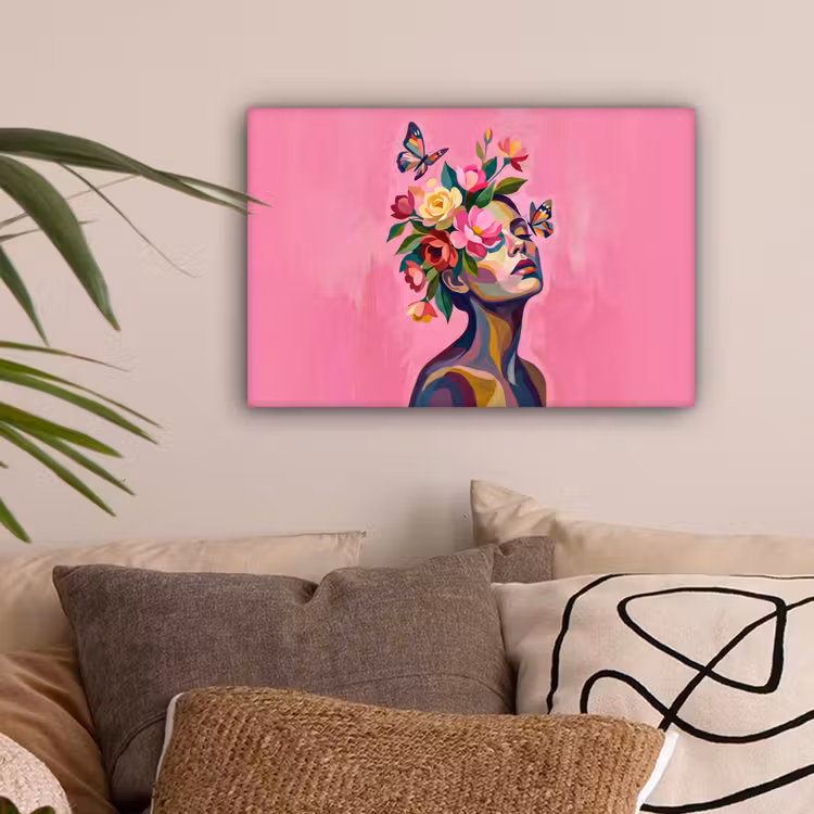 Vrouwengezicht - Vlinders - Kleurrijk canvas 2cm klein -sfeer1