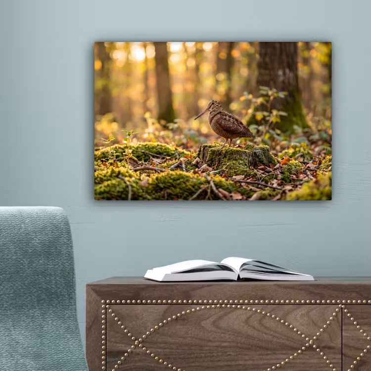 Houtsnip - Bos - Bladeren - Herfst - Gecamoufleerd canvas 2cm klein -sfeer4