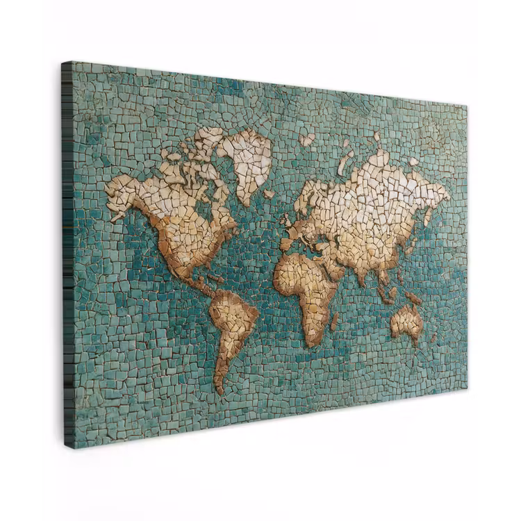 Wereldkaart - Gebroken tegels - Mozaïek canvas 2cm klein -z3d