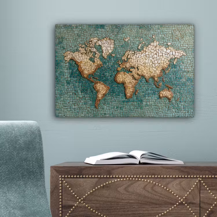 Wereldkaart - Gebroken tegels - Mozaïek canvas 2cm klein -sfeer4