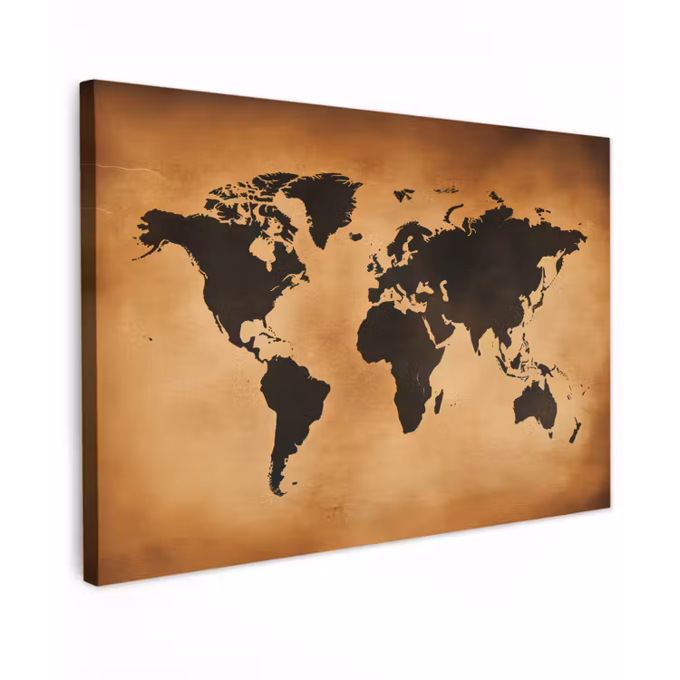 Wereldkaart - Bruin - Kaart canvas 2cm klein -z3d