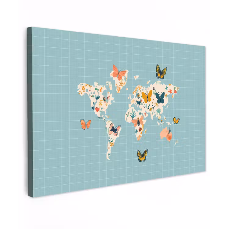 Wereldkaart - Vlinders - Dromerig canvas 2cm klein -z3d