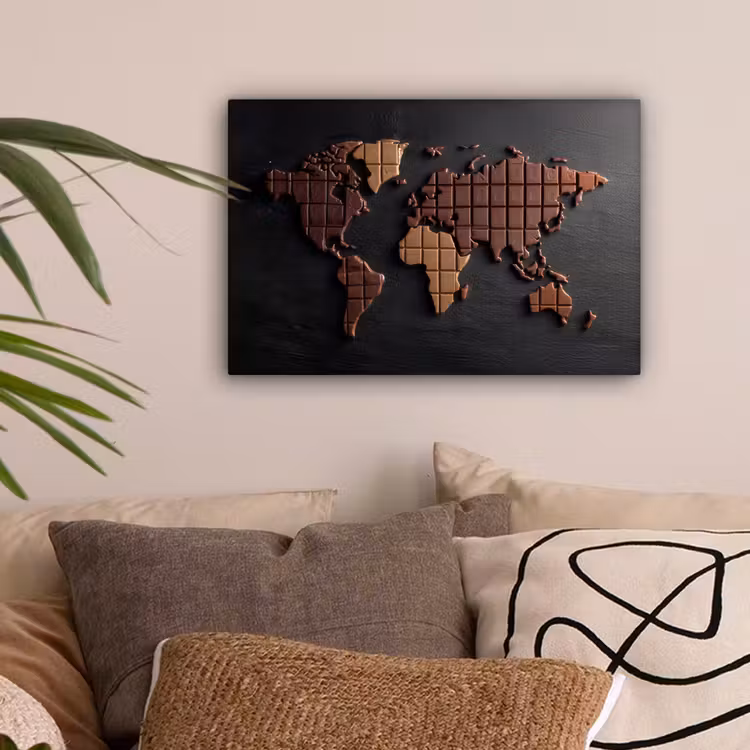 Wereldkaart - chocola - Smakelijke uitstraling canvas 2cm klein -sfeer1