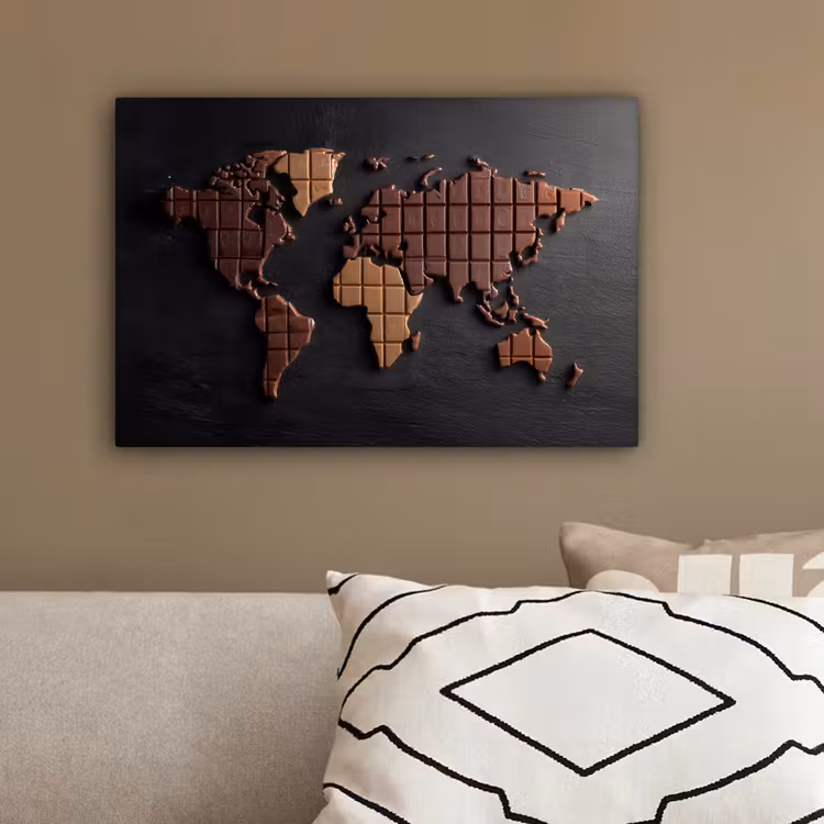 Wereldkaart - chocola - Smakelijke uitstraling canvas 2cm klein -sfeer3