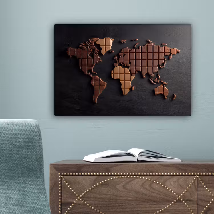Wereldkaart - chocola - Smakelijke uitstraling canvas 2cm klein -sfeer4